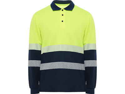 Рубашка поло со светоотражающими полосами Vega с длинным рукавом, мужская (Синий нэйви/неоновый желтый)
