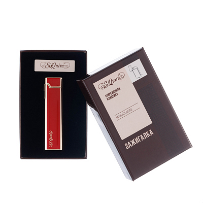 Зажигалка S.Quire газовая кремниевая, красная, золотистая