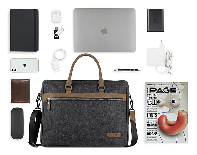 Портфель мужской BUGATTI Luce 16'', серый, полиэстер, 40х8х31,5 см