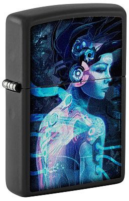 Зажигалка ZIPPO Cyborg Woman с покрытием Black Light, латунь/сталь, черная, матовая 38x13x57 мм (Черный)