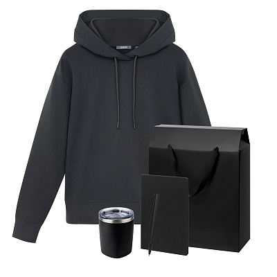 Набор с одеждой ALEX (худи, термокружка, блокнот, ручка), черный, XL (Серый, черный)