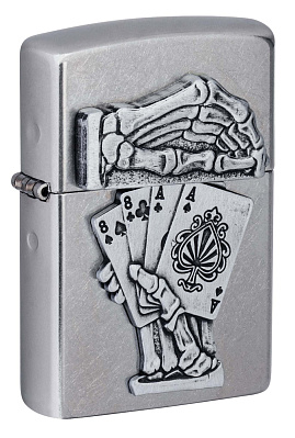 Зажигалка ZIPPO Dead Mans Hand с покрытием Street Chrome, латунь/сталь, серебристая, 38x13x57 мм (Серебристый)