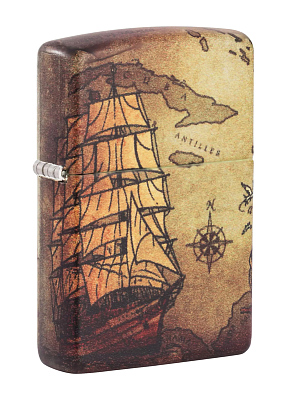 Зажигалка Zippo Pirate Ship с покрытием White Matte, латунь/сталь, белая, матовая, 38x13x57 мм