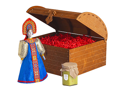 Подарочный набор: кукла фарфоровая, крем-мёд с лаймом и имбирем (Синий)