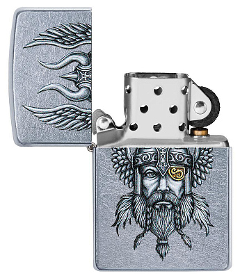 Зажигалка ZIPPO Viking Warrior с покрытием Street Chrome™, латунь/сталь, серебристая, 38x13x57 мм