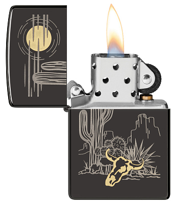 Зажигалка ZIPPO Western с покрытием High Polish Black, латунь/сталь, черная, глянцевая, 38x13x57 мм