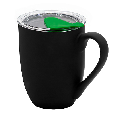 Кружка с крышкой Velvet Duo, софт-тач, чёрная/зелёная (Черный/зеленый)