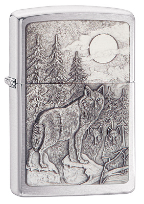 Зажигалка ZIPPO Timberwolves с покрытием Brushed Chrome,латунь/сталь,серебристая,матовая, 38x13x57мм (Серебристый)