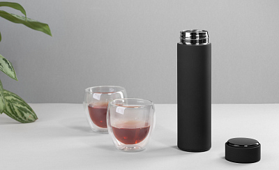 Термос "Бостон next" 500 мл с индикацией температуры, soft touch, сменная батарейка, черный