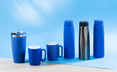 Термостакан "Calypso" 500 мл, покрытие soft touch, черный #, синий