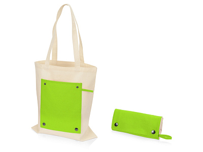 Складная хлопковая сумка для шопинга Gross с карманом, 180 г/м2 (Натуральный/зеленое яблоко)