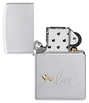 Зажигалка ZIPPO Love Design с покрытием Satin Chrome, латунь/сталь, серебристая, 38x13x57 мм