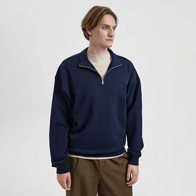 Толстовка на молнии унисекс Флоу (Flow), темно-синяя (Синий)