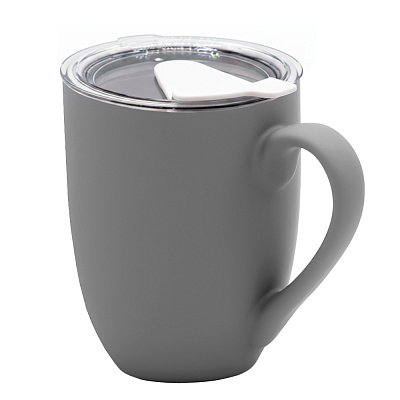 Кружка с крышкой Velvet Duo, софт-тач, тёмно-серая/белая (Темно-серый/белый)