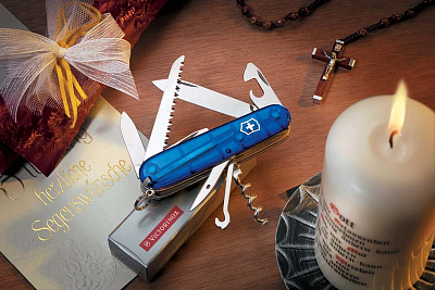Нож перочинный VICTORINOX Huntsman, 91 мм, 15 функций, полупрозрачный синий