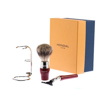 Бритвенный набор Mondial: станок MACH3, помазок, подставка; бриар