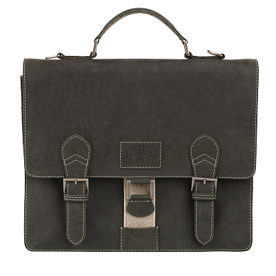 Портфель KLONDIKE Native, натуральная кожа в черном цвете, 40 х 11 х 31 см (Черный)