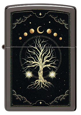 Зажигалка ZIPPO Mystic Nature Design с покрытием Black Ice®, латунь/сталь, черная, 38x13x57 мм