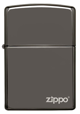 Зажигалка ZIPPO Logo с покрытием Black Ice®, латунь/сталь, чёрная, глянцевая, 38x13x57 мм
