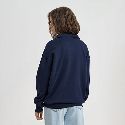 Толстовка на молнии унисекс FLOW, темно-синяя, размер XS/S