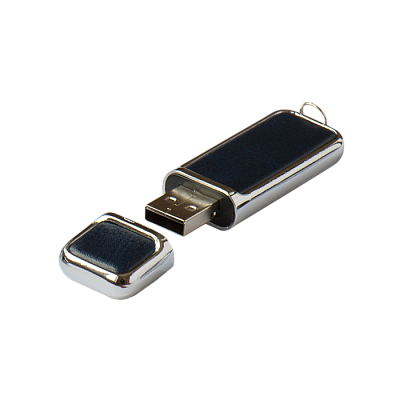 Кожа 01 Брусок кожаный, синий, 4Гб, переходник мини-универсальный