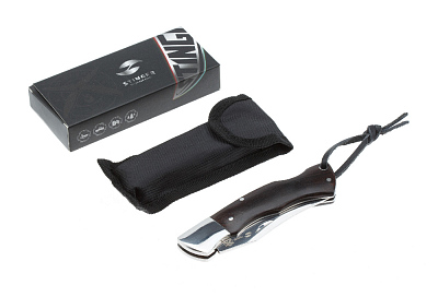 Нож складной Stinger, 92 мм, (серебристый), материал рукояти:сталь/дерево (серебристо-коричневый)