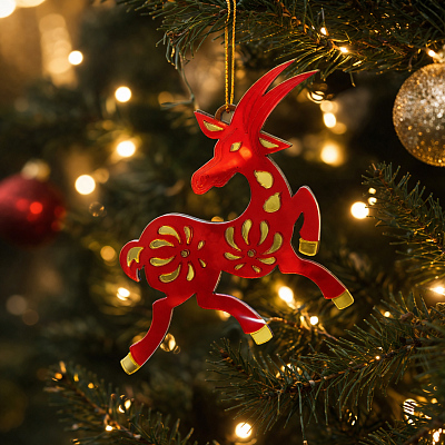 Ёлочная игрушка Коза (красный с золотом)