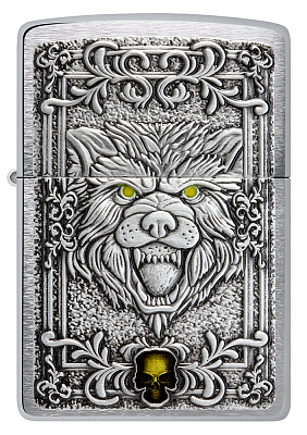 Зажигалка ZIPPO Wolf Emblem с покрытием Brushed Chrome, латунь/сталь, серебристая, 36x13x57 мм