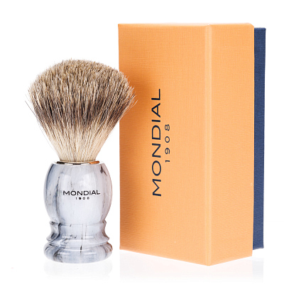 Помазок для бритья Mondial, пластик, ворс барсука, рукоять - цвет серый