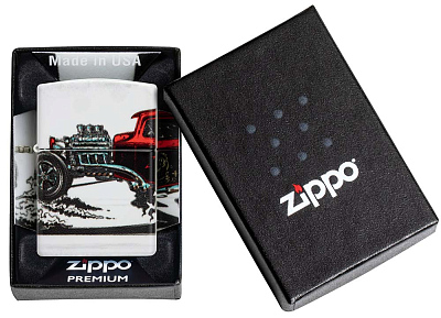 Зажигалка ZIPPO Hot Rod Design с покрытием 540 Matte, латунь/сталь, белая, матовая, 38x13x57 мм