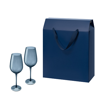 Подарочный набор 2 бокала для вина Toscana в большом подарочном пакете (Синий)