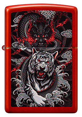Зажигалка ZIPPO Dragon Tiger Design с покрытием Metallic Red, латунь/сталь, красная, 38x13x57 мм