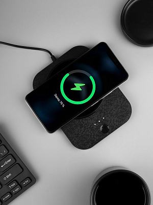 Кружка с подогревом и беспроводной зарядкой dualBase plus, черная