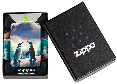 Зажигалка ZIPPO Penguin с покрытием Glow In The Dark Green, латунь/сталь, разноцветная, 38x13x57 мм