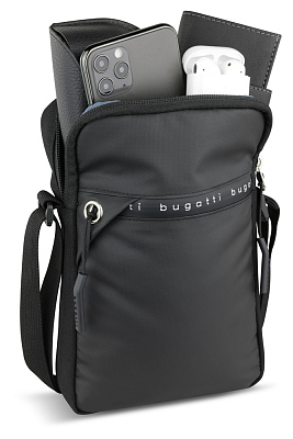 Сумка через плечо BUGATTI Blanc Delight, чёрная, нейлон RPET600D/тарпаулин/полиэстер, 16х4х23 см