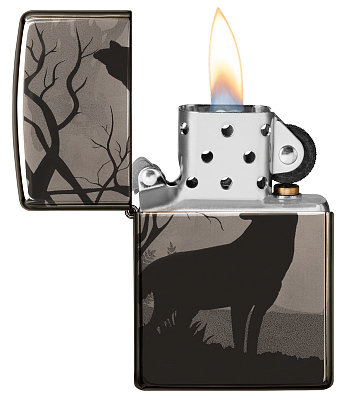 Зажигалка ZIPPO Wolves Design с покрытием Black Ice®, латунь/сталь, чёрная, глянцевая, 38x13x57 мм