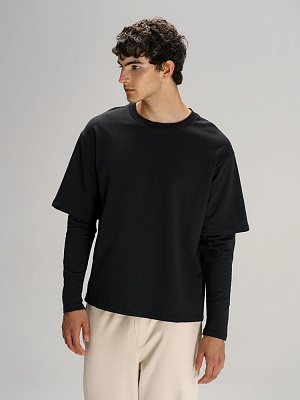 Футболка оверсайз с двойным рукавом Kosmos, черная (Чёрный)