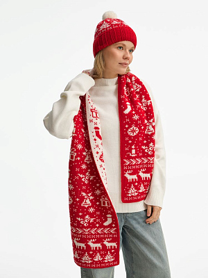 Шарф Holidale, красный с молочным