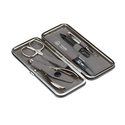 Маникюрный набор YES, 3 пр. Футляр: натуральная кожа, цвет черный (Серый)