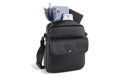 Сумка наплечная мужская BUGATTI Rico, черный, полиуретан, 19 x 7 x 21 см