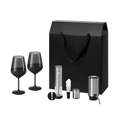 Подарочный набор Black Edition, Vintaro, Dante (2 бокала + набор для вина + аэратор) (Черный, серебряный)