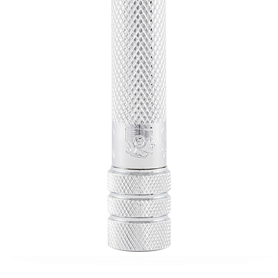 Станок Т-образный для бритья MERKUR 23C, глянцевое хромированное покрытие, прямой срез, закрытый гребень, длинная ручка, лезвие в комплекте (1 шт)