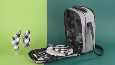 Набор для пикника "Эквадор" на 4 персоны с холодильным отделением, серый с черным