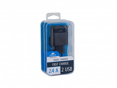 Сетевое зарядное устройство, 2 USB/2.4 A (Черный)