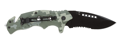 Нож складной Stinger, 95 мм, (чёрный), материал рукояти: алюминий (зелёный камуфляж)