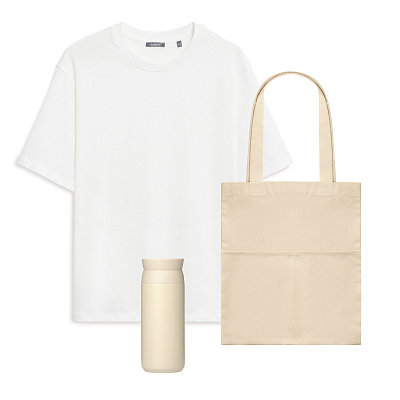 Набор с одеждой RUST (футболка, термобутылка, шоппер), белый/бежевый, 3XL/4XL (Белый, бежевый)