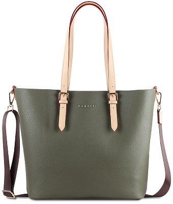 Сумка-шоппер BUGATTI Ella, оливковая, полиуретан, 47,5х12х32 см