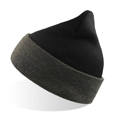 Шапка вязаная двойная Wind с отворотом (Серый, черный)