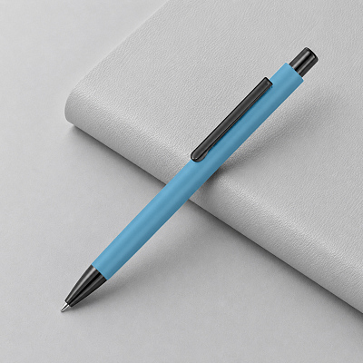 Металлическая шариковая ручка Ellipse gum soft touch с зеркальной гравировкой (Голубой)