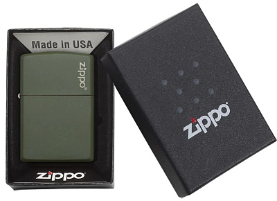 Зажигалка ZIPPO Green Matte, латунь с порошковым покрытием, зеленая, матовая, 38x13x57 мм